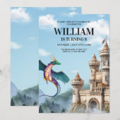 Dragon Birthday Party Invitation Jurassic Birthday Kaart (Voorkant / Achterkant)