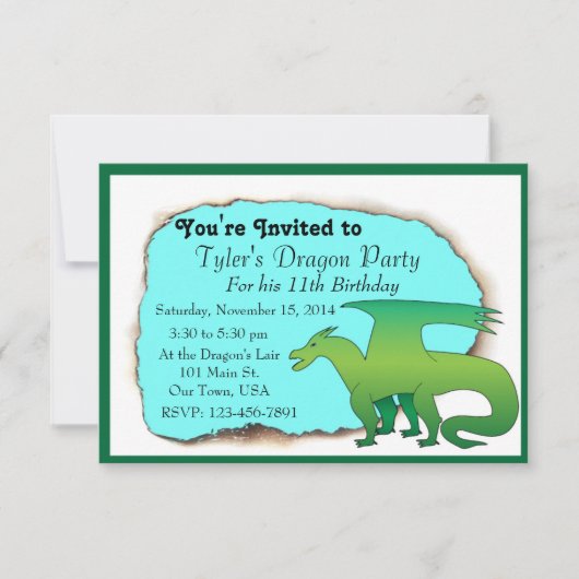 Dragon Birthday Party Invitation Kaart (Voorkant)