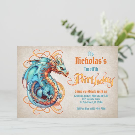 Dragon Birthday Party Kaart (Staand voorkant)
