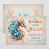 Dragon Birthday Party Kaart (Voorkant / Achterkant)