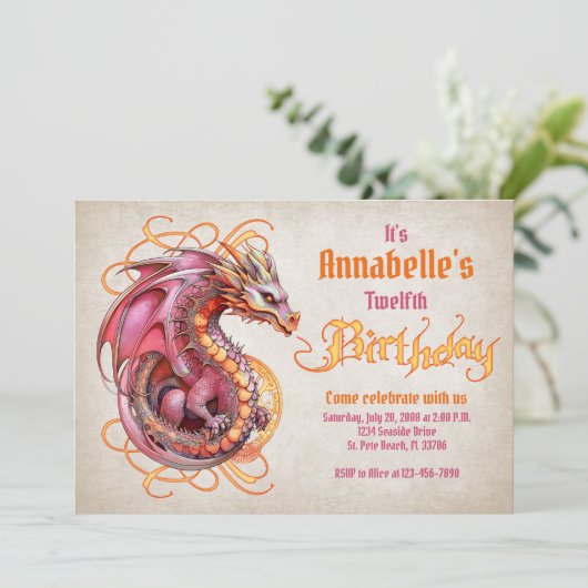 Dragon Birthday Party Kaart (Staand voorkant)
