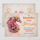 Dragon Birthday Party Kaart (Voorkant / Achterkant)