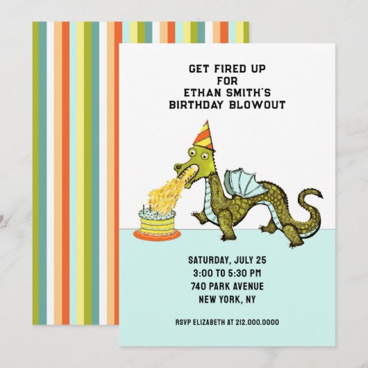 Dragon Birthday Party Kaart (Voorkant / Achterkant)