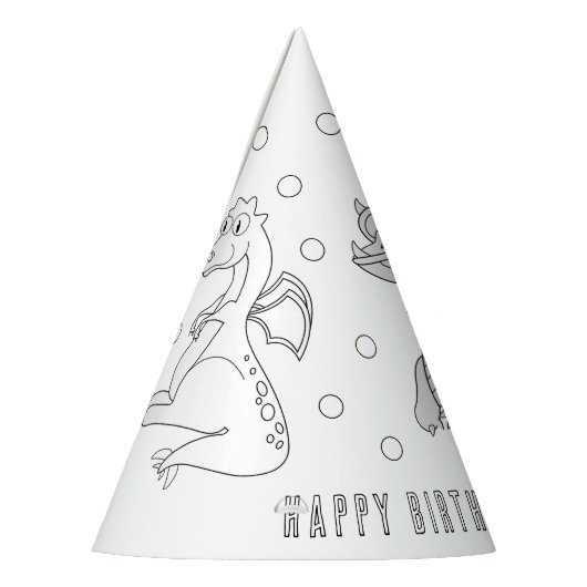 Dragon Birthday Party - Kleur uw eigen partijtje P Feesthoedjes (Links)