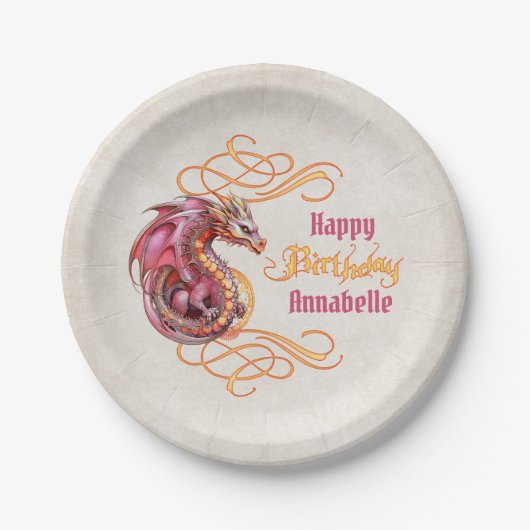 Dragon Birthday Party Papieren Bordje (Voorkant)
