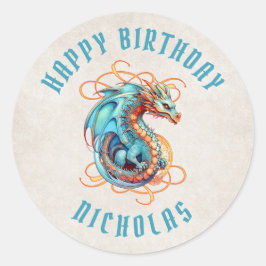 Dragon Birthday Party Ronde Sticker