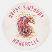 Dragon Birthday Party Ronde Sticker (Voorkant)