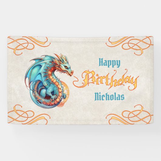 Dragon Birthday Party Spandoek (Horizontaal)