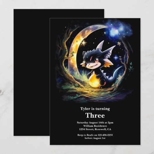 Dragon Birthday Uitnodiging (Voorkant / Achterkant)