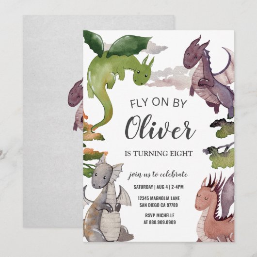 Dragon Birthday Uitnodiging (Voorkant / Achterkant)