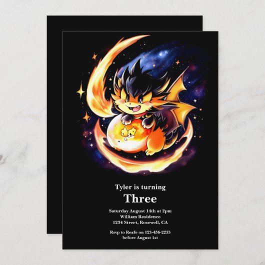 Dragon Birthday Uitnodiging (Voorkant / Achterkant)