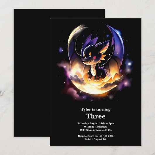 Dragon Birthday Uitnodiging (Voorkant / Achterkant)