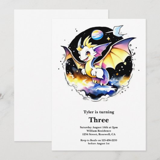 Dragon Birthday Uitnodiging (Voorkant / Achterkant)