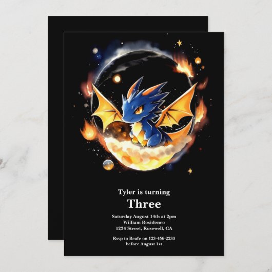 Dragon Birthday Uitnodiging (Voorkant / Achterkant)