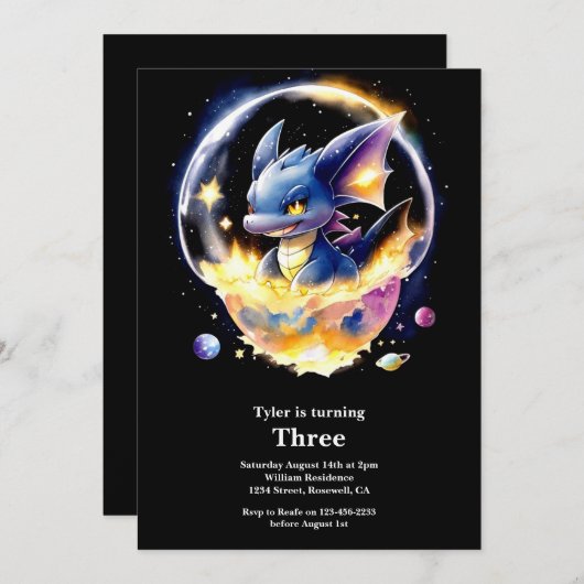 Dragon Birthday Uitnodiging (Voorkant / Achterkant)