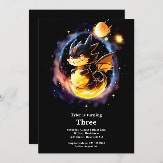 Dragon Birthday Uitnodiging (Voorkant / Achterkant)