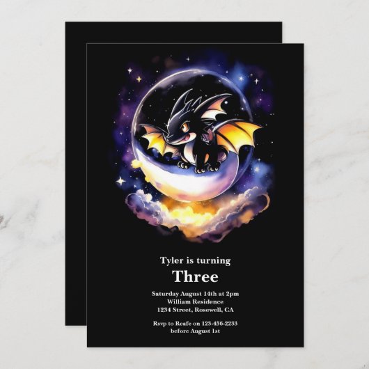 Dragon Birthday Uitnodiging (Voorkant / Achterkant)