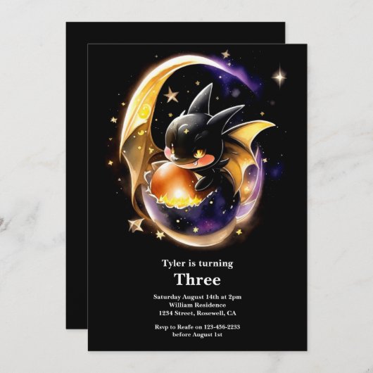 Dragon Birthday Uitnodiging (Voorkant / Achterkant)