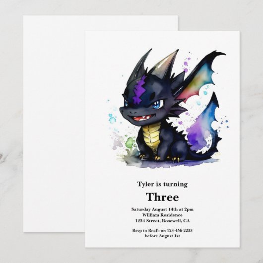 Dragon Birthday Uitnodiging (Voorkant / Achterkant)