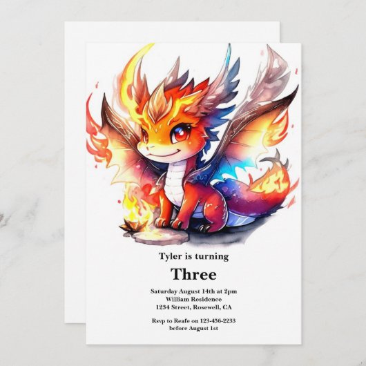 Dragon Birthday Uitnodiging (Voorkant / Achterkant)