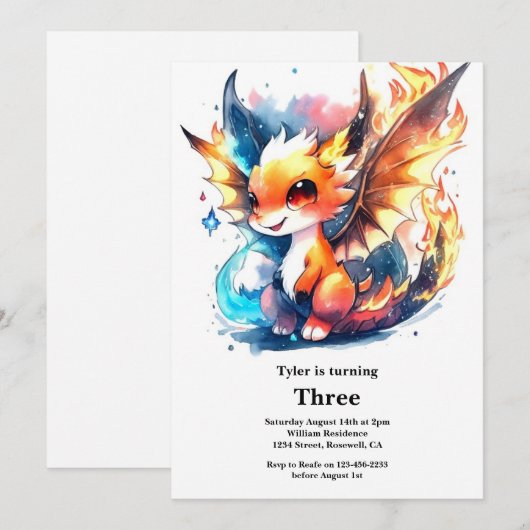 Dragon Birthday Uitnodiging (Voorkant / Achterkant)