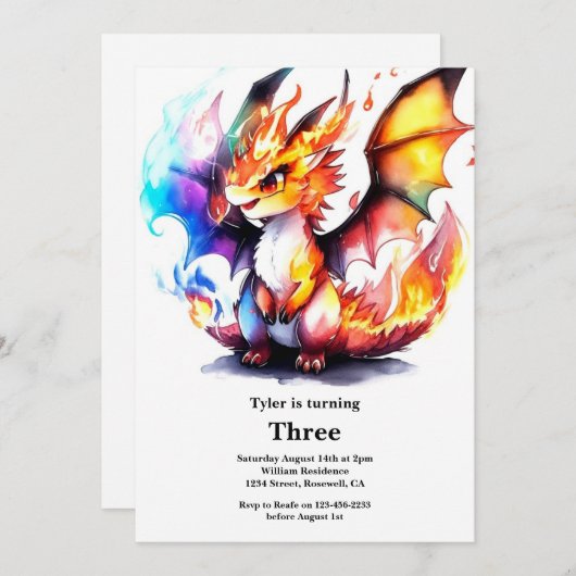 Dragon Birthday Uitnodiging (Voorkant / Achterkant)