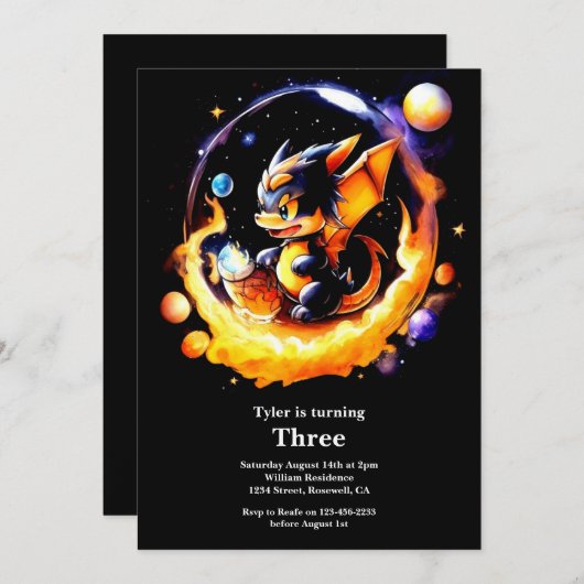 Dragon Birthday Uitnodiging (Voorkant / Achterkant)