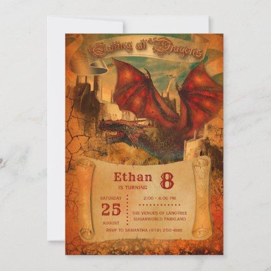 Dragon Birthday Uitnodiging (Voorkant)