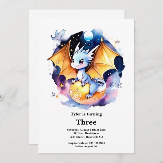 Dragon Birthday Uitnodiging (Voorkant / Achterkant)