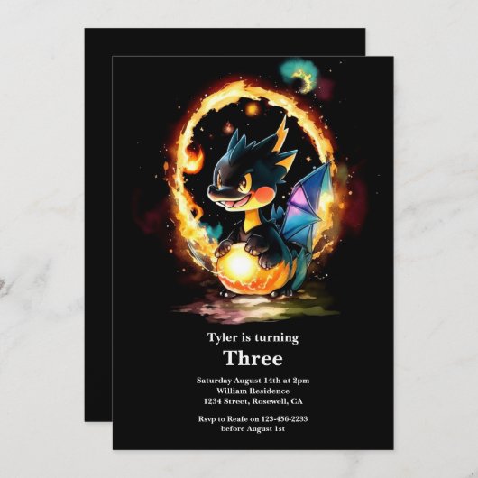 Dragon Birthday Uitnodiging (Voorkant / Achterkant)