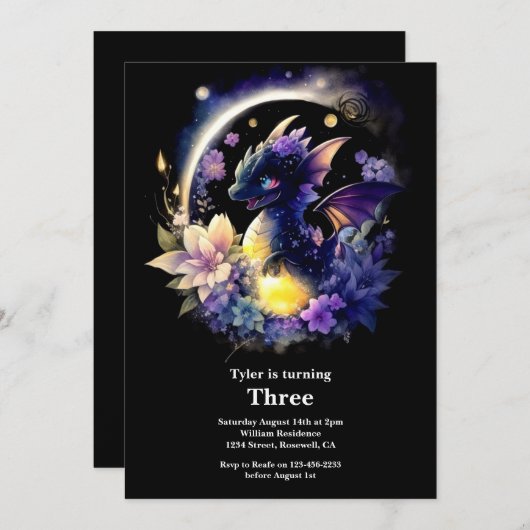 Dragon Birthday Uitnodiging (Voorkant / Achterkant)