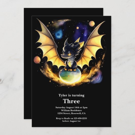 Dragon Birthday Uitnodiging (Voorkant / Achterkant)