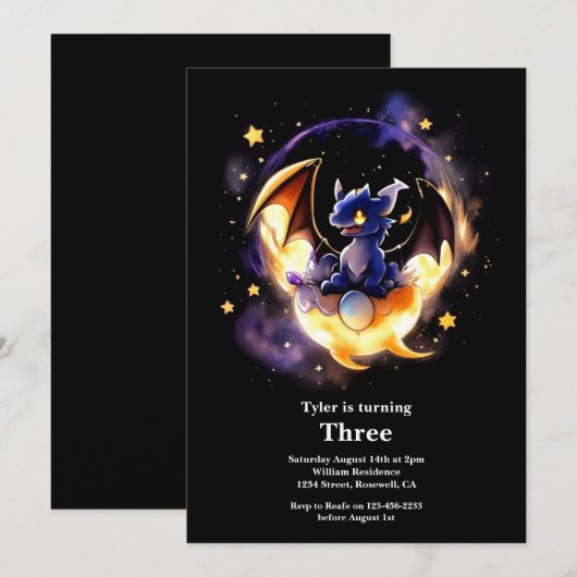 Dragon Birthday Uitnodiging (Voorkant / Achterkant)