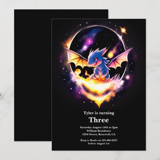 Dragon Birthday Uitnodiging (Voorkant / Achterkant)