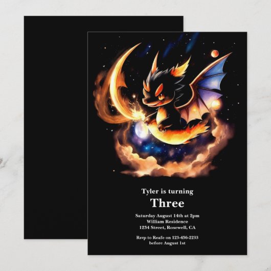Dragon Birthday Uitnodiging (Voorkant / Achterkant)