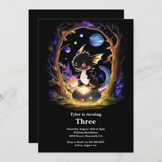 Dragon Birthday Uitnodiging (Voorkant / Achterkant)