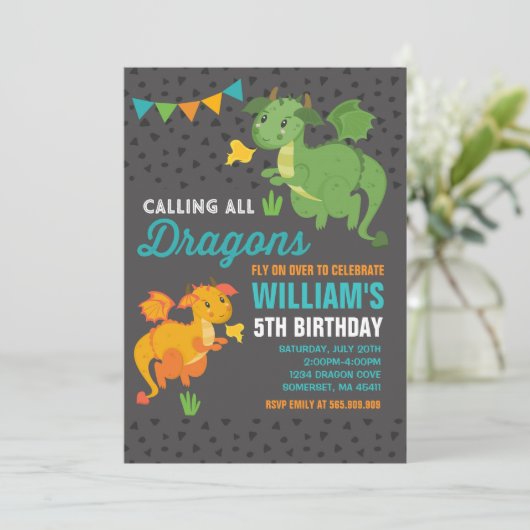 Dragon Birthday Uitnodiging Ridders & Draken Party (Staand voorkant)