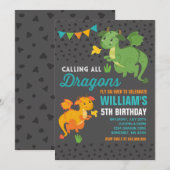 Dragon Birthday Uitnodiging Ridders & Draken Party (Voorkant / Achterkant)