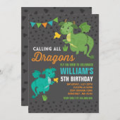 Dragon Birthday Uitnodiging Ridders & Draken Party (Voorkant / Achterkant)