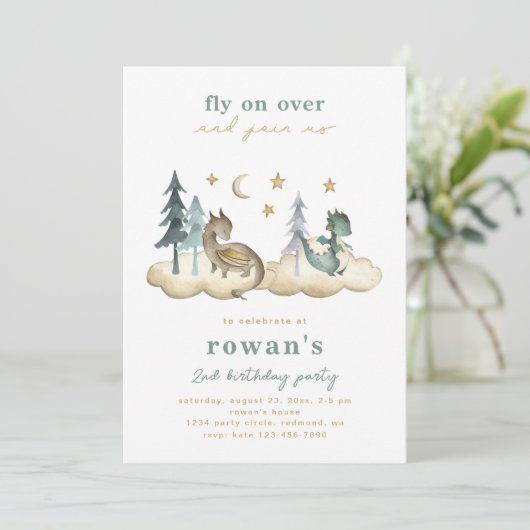 Dragon Birthday Uitnodiging | Uitnodiging tot het (Staand voorkant)