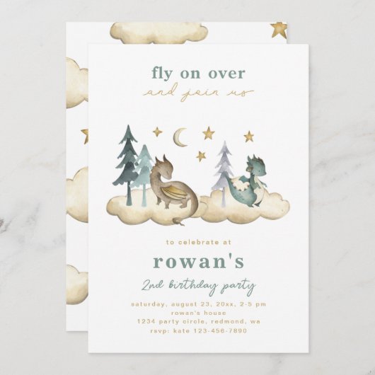 Dragon Birthday Uitnodiging | Uitnodiging tot het  (Voorkant / Achterkant)