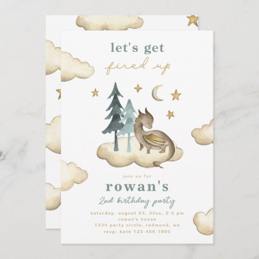 Dragon Birthday Uitnodiging | Uitnodiging tot het (Voorkant / Achterkant)