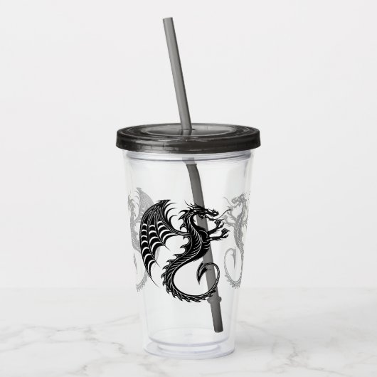 Dragon Black Shape Tattoo Stijl Acryl Drinkbeker (Links)