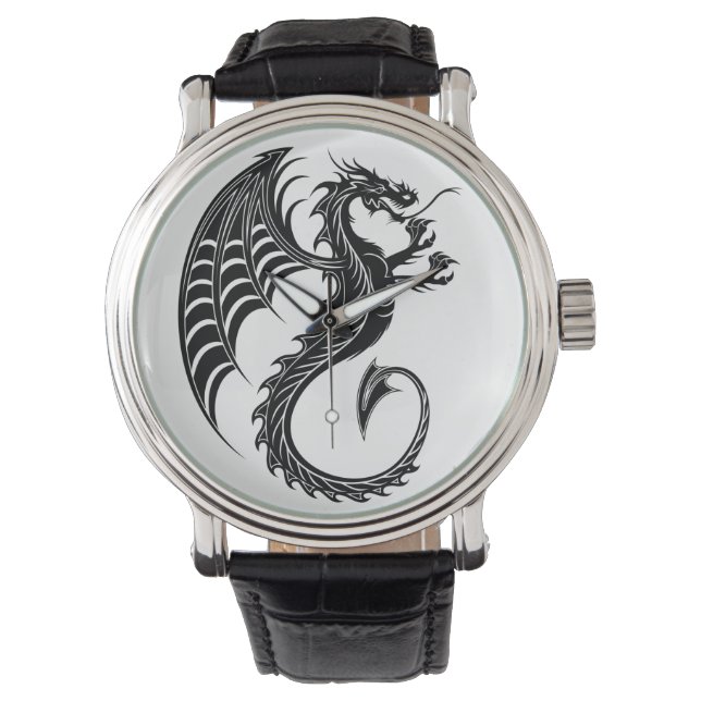 Dragon Black Shape Tattoo Stijl Horloge (Voorkant)