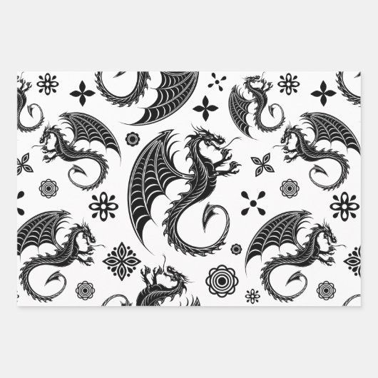 Dragon Black Shape Tattoo Stijl Inpakpapier Vel (Voorkant 2)