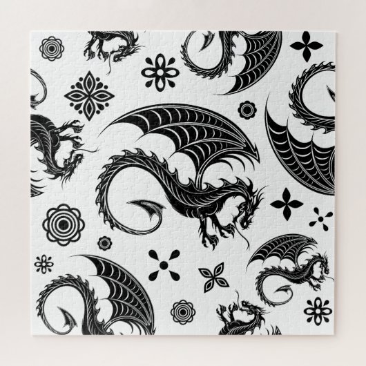 Dragon Black Shape Tattoo Stijl Legpuzzel (Horizontaal)