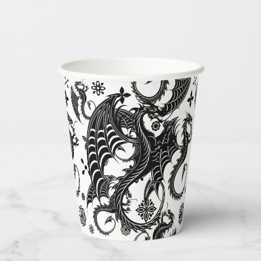 Dragon Black Shape Tattoo Stijl Papieren Bekers (Achterkant)