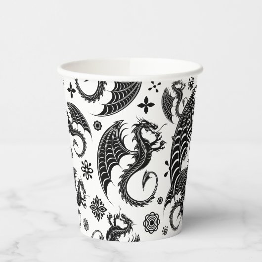 Dragon Black Shape Tattoo Stijl Papieren Bekers (Links)
