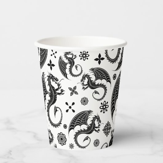 Dragon Black Shape Tattoo Stijl Papieren Bekers (Voorkant)