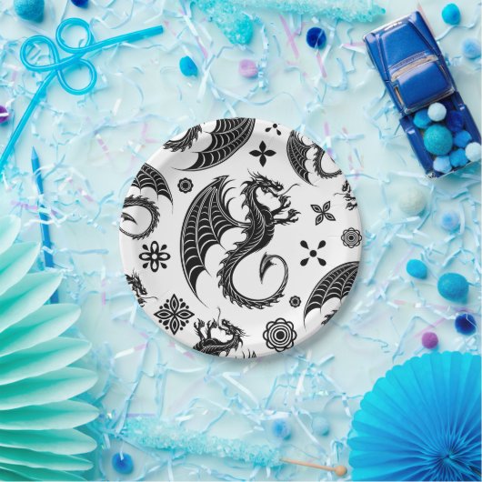 Dragon Black Shape Tattoo Stijl Papieren Bordje (Feest)